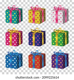 3d gift box colorful design set collection, christmas and valentine day holiday ornament vector graphic