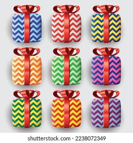 3d gift box element design with zig zag pattern set collection vector