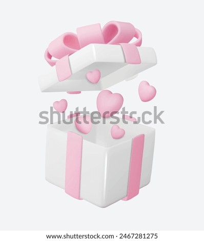 3D gift box with hearts. Valentine s day design.