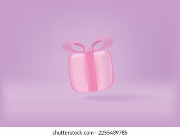 Caja de regalo 3D sobre fondo púrpura, ilustración vectorial