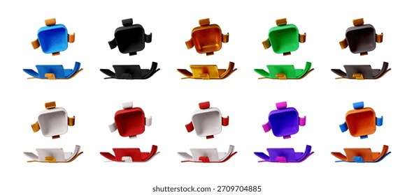 Caja de regalo 3D y conjunto de iconos de caja de regalo abierta. Festiva presente con cinta brillante. Cumpleaños, Navidades, año Nuevo, concepto de regalo de San Valentín. Ilustración vectorial