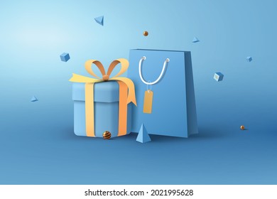 3D gift box and package for purchases for an online store on blue background vector illustration