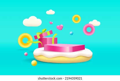 3d caja de regalo pantalla de podio presente producto abierto plataforma moderna para la escena de fiesta sorpresa
