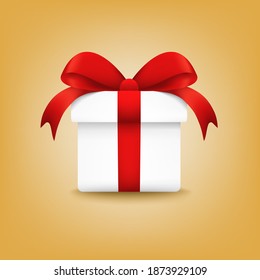 3d gift box. Realistic concept. Gift white box with red ribbon vector illustration.