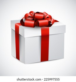 3D Geschenkbox mit roter Schleife. Realistische Vektorgrafik. 
