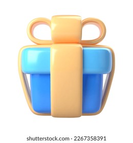 3d gift box with ribbon bow isolated on a white background. 3d render flying modern holiday surprise box. Realistic vector icon