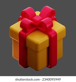 3d gift box with ribbon isolated on white background. 3d render flying modern holiday surprise box. Realistic vector icon