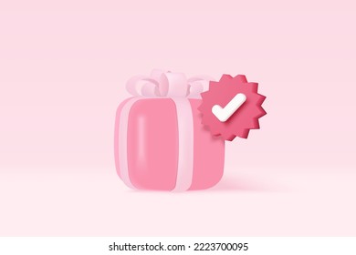 3d gift box set with pastel ribbon bow and flying confetti. Firecracker explodes with ribbon explode for surprise, winner, birthday party and anniversary. 3d gift box icon vector render illustration