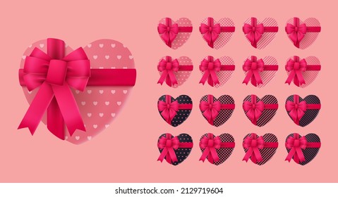 Caja de regalo 3D para San Valentín. ilustración vectorial