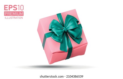 3d gift box wrapped with ribbon premium Vector