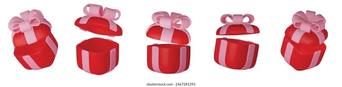 3d gift boxes set with gold ribbon bow isolated on a white background. 3d render flying modern holiday closed surprise box. Realistic vector icon for present, birthday banners