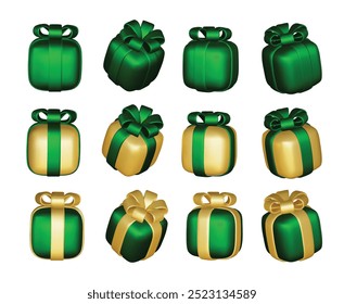 3d gift boxes set with ribbon bow isolated on a white background. 3d render flying modern holiday closed surprise box. Realistic vector icon for present, birthday banners