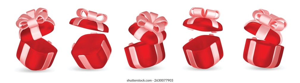 3d gift boxes set with ribbon bow isolated on a white background. 3d render flying modern holiday closed surprise box.