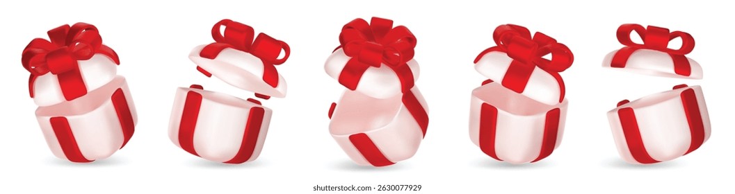 3d gift boxes set with ribbon bow isolated on a white background. 3d render flying modern holiday closed surprise box.