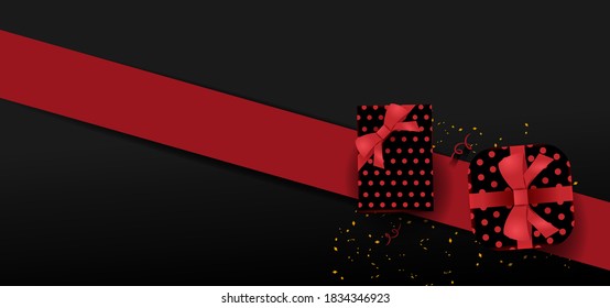 3d gift boxing day with red line background design vector