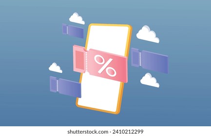 3D Gift coupons on mobile phone stores, special offers, advertisements, special offers, promotions.3d goal for technology,online social media usage illustration.