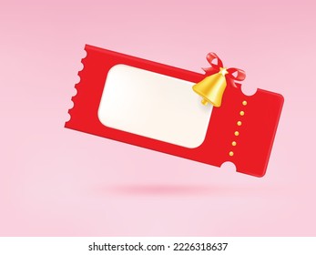 3D Gift voucher with blank coupon. For business promotion sales and Discount online purchases. Tag label, banner with golden bell isolated. 3d rendering.