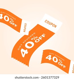  3D Gift voucher with coupon. 3d voucher vector. discount coupon. Gift card coupon 3d design with 20% off to 90% off gift voucher vector template design for business.
