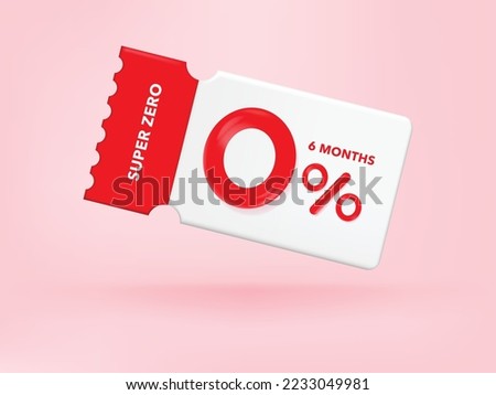 3D Gift voucher with coupon Zero Percentage. For business promotion sales and Discount online purchases. Tag label, sale banner with super zero 0% discount. 3d rendering.