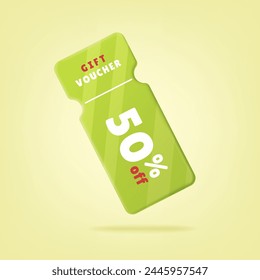 3D-Geschenkgutschein. Isolierter grüner Vektorgrafik-Coupon mit Muster. Einfaches Frühlings-Vektorgrafik-Design zum Verkauf Banner, Werbeplakat und Rabatt-Online-Käufe