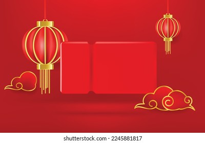 3D Gift voucher red coupon Chinese new year. For business promotion sales and Discount online purchases. Tag label, banner with 50% discount. 3d rendering.