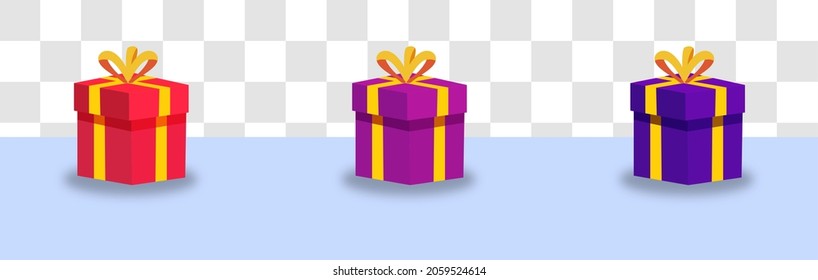 3D giftboxes with ribbons isolated on transparent background.