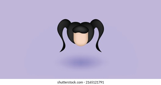 3d Girl Icon Faceless Head Of A Woman With Two Pony Tail And Black Hair In Purple Background New