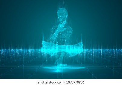 3d girl posing doing yoga, health of the future, vector image