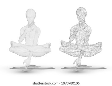 3d girl posing doing yoga, health of the future, vector image