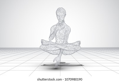 3d girl posing doing yoga, health of the future, vector image