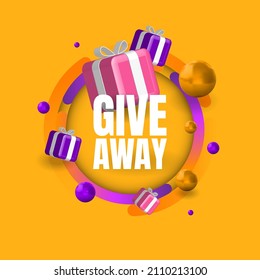 3D Giveaway Logo And Gift Ornament. Yellow Background