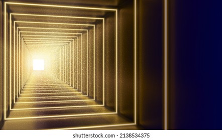 3d glamorous gold neon light tunnel. Suitable for luxury cosmetic product display use.