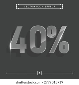 3d glass 40 percent analytics icon, forty percent business growth and finance calculation concept, modern commerce discount investment vector illustration