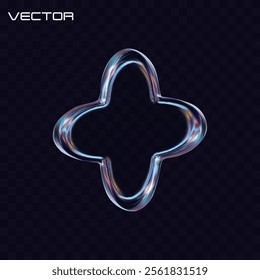 3d glass abstract flower shape. Transparent primitive shape. 3d vector illustration