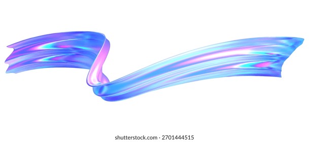 3d vidrio abstracto onda volando. Forma de cinta líquida de fondo degradado. Textura iridiscente en forma de espiral holograma y2k. Efecto de vidrio de cinta holográfica. Cartel de música de Vector, Plantilla tecnológica futurista