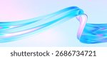 3d glass abstract wave. Gradient background with liquid flow ribbon form. Hologram blue pink curve element iridescent effect. Vector illustration for abstract music poster, futuristic tech template
