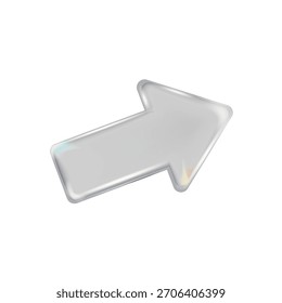 3d glass arrow icon with refraction and holographic effect isolated on white background. Render transparent glass lightning bolt with overlay dispersion light, rainbow gradient. 3d vector morphism