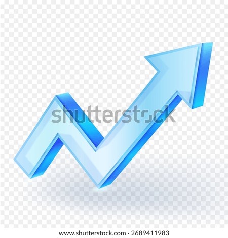 3D glass arrow pointing upward, symbolizing growth, progress, success and positive trend. Perfect for business, finance and data visualization design. vector illustration.
