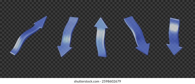 3D glass arrows holographic in various directions. Suitable for futuristic designs, digital interfaces, tech presentations, navigation elements, and interactive graphics.