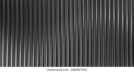 3d glass background with ribbed texture and gradient light effect. Abstract black line pattern for vertical wall panel or window design. Translucent prism reflection with wavy liquid overlay.