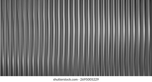 3d glass background with ribbed texture and gradient light effect. Abstract black line pattern for vertical wall panel or window design. Translucent prism reflection with wavy liquid overlay.