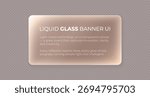 3d glass banner with shadow on transparent background. Gold liquid glass button with soft glow and text example, blur effect. Tech board frame in futuristic style. Light png banner box, vector.