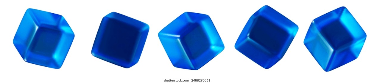 3d glass blue cube symbol or icon with different angles. Geometry figure cube form. Stock vector illustration on isolated background.	
