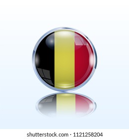 3d glass button with Belgium flag. Circle icon. Banner for championnat football or web design. Realistic travel symbol. Eps 10