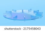 3d glass clock plate with geometric pointers made of clear blue glass, isolated on blue background. Suitable for product display.