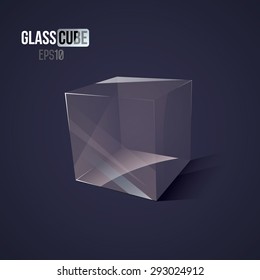 3d Glass cube on dark background (eps10 vector illustration)