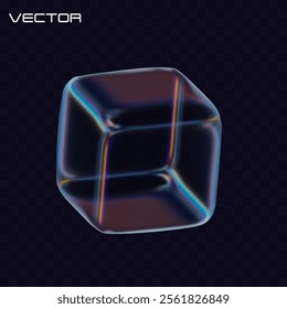 3d glass cube. Transparent primitive shape. 3d vector illustration