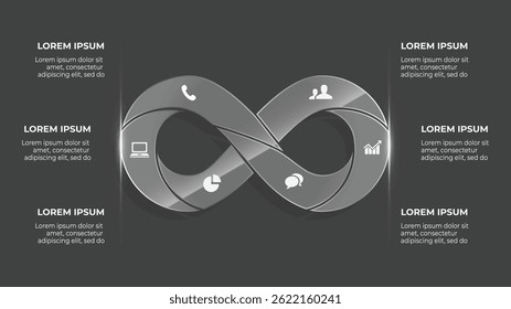 3D Glass Effect Business Timeline with 6 Process Steps – Infinity Concept Infographic with Geometric Design and Creative Company Branding