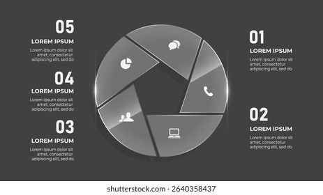 3D Glass Effect Circle Infographic with 5 Business Steps – Adventure and Cartography Inspired Timeline Design