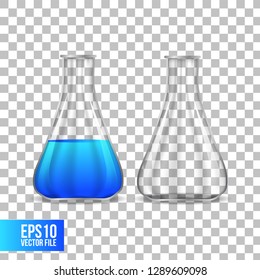 3D glass erlenmeyer flask laboratory with chemical liquid on the isolated transparent background